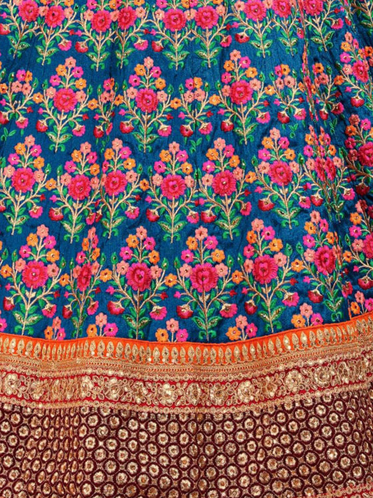 Odette Blue Silk Blend Embroidered Semi Stitched Lehenga With Blouse For Women - Image 6