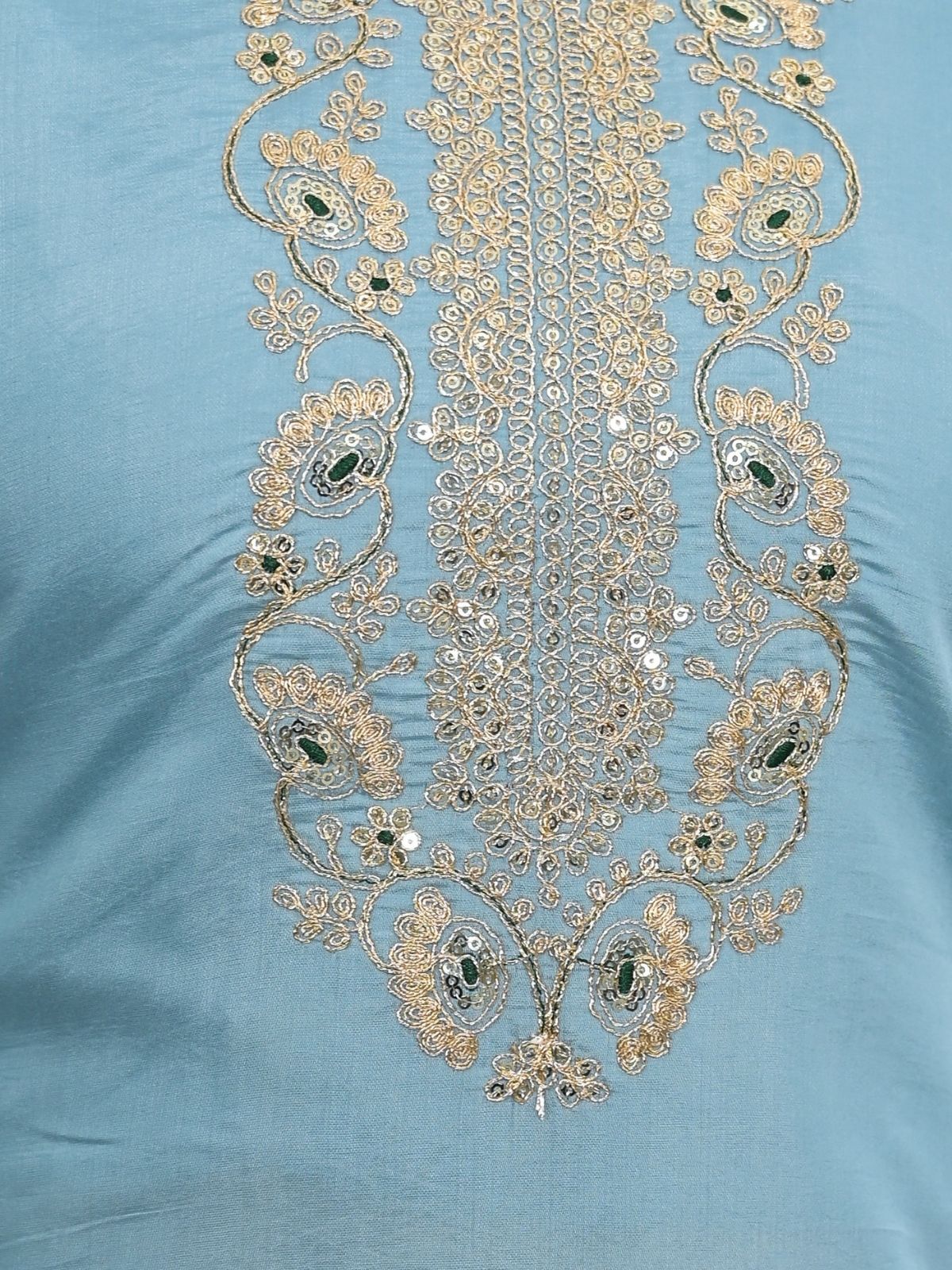 Odette Blue Silk Blend Embroidered Stitched Kurta Set For Women - Image 6