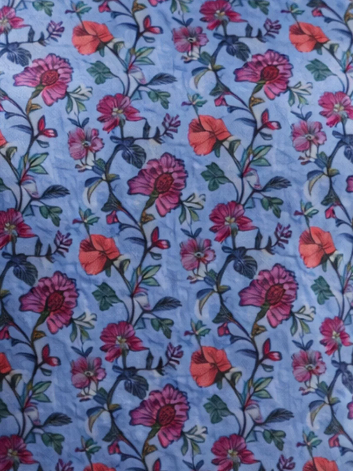 Odette Blue Silk Blend Floral Print Solid Kurti For Women - Image 5