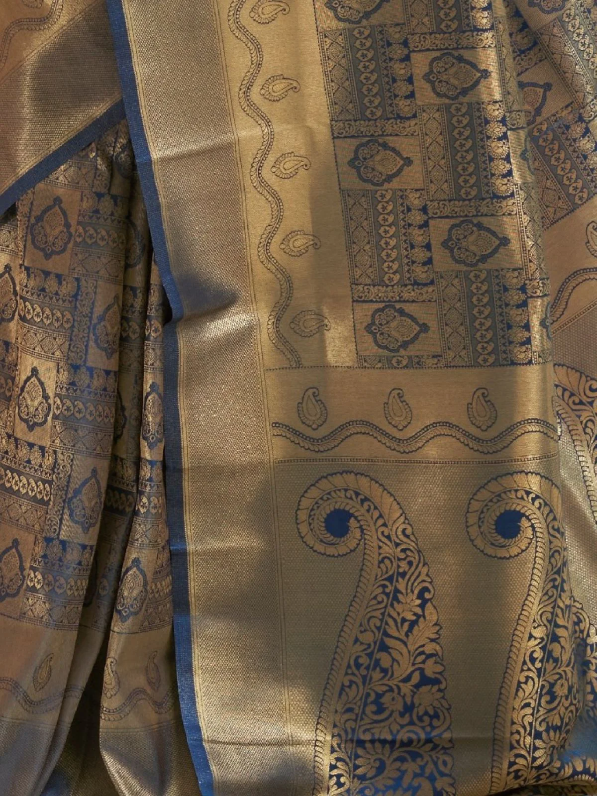 Odette Blue Silk Blend Woven Saree With Unstitched Blouse For Women - Image 3