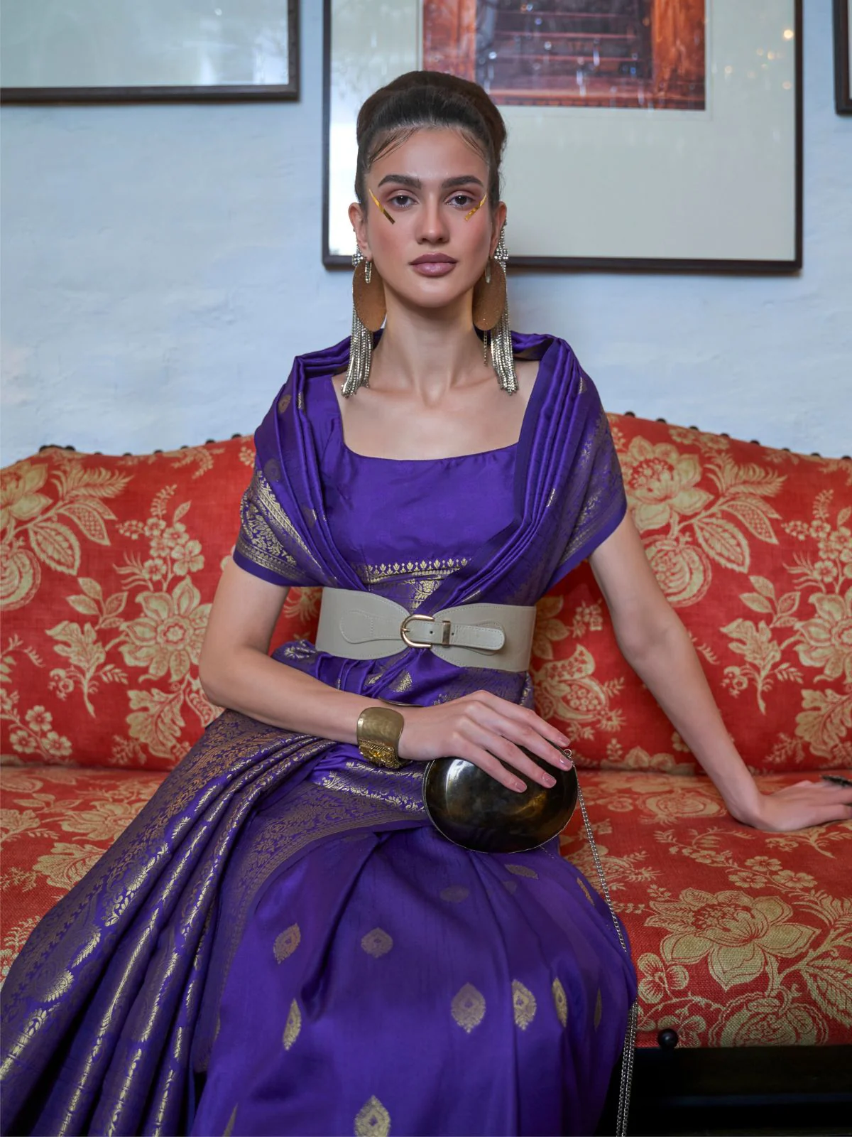 Odette Blue Silk Blend Woven Saree With Unstitched Blouse for Women - Image 2