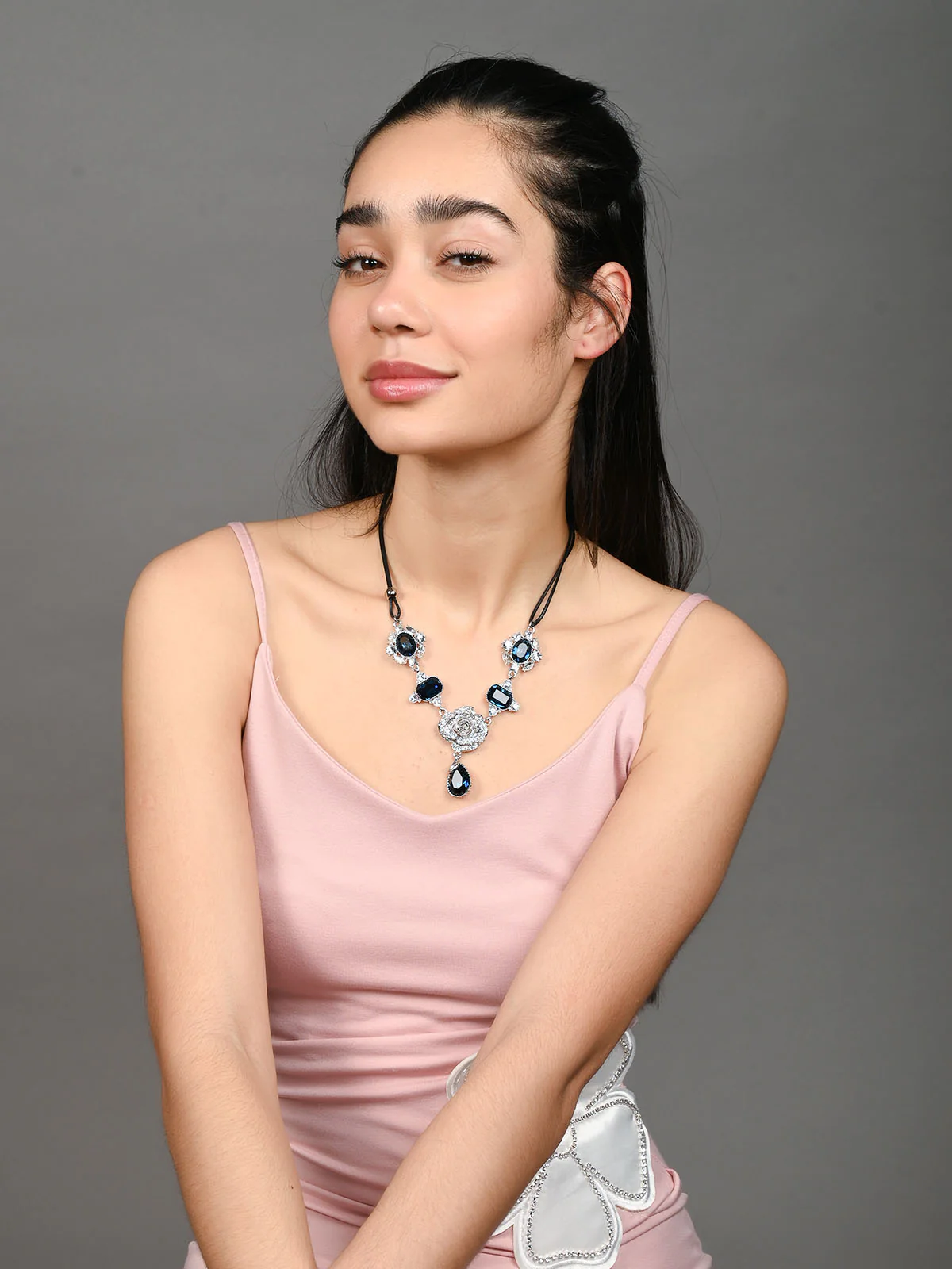 Odette Blue & Silver Alloy Embellished Neckpiece For Women