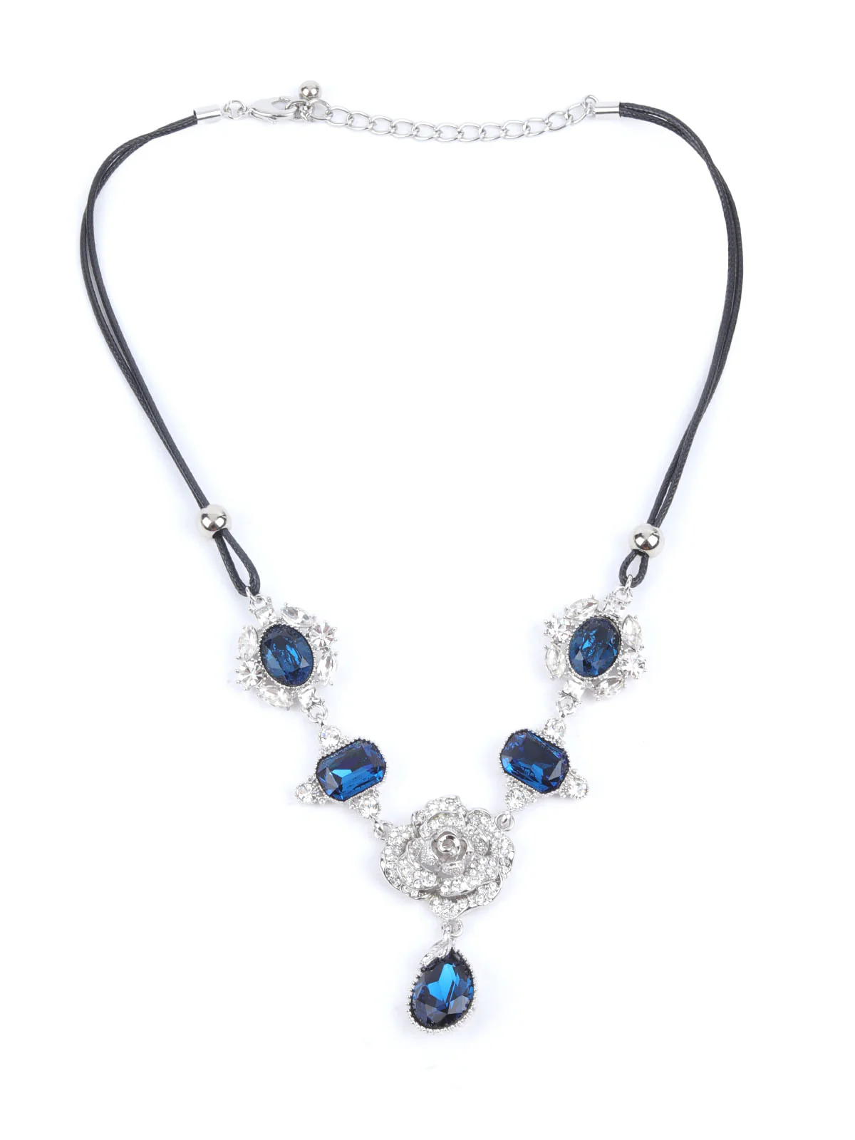Odette Blue & Silver Alloy Embellished Neckpiece For Women - Image 3