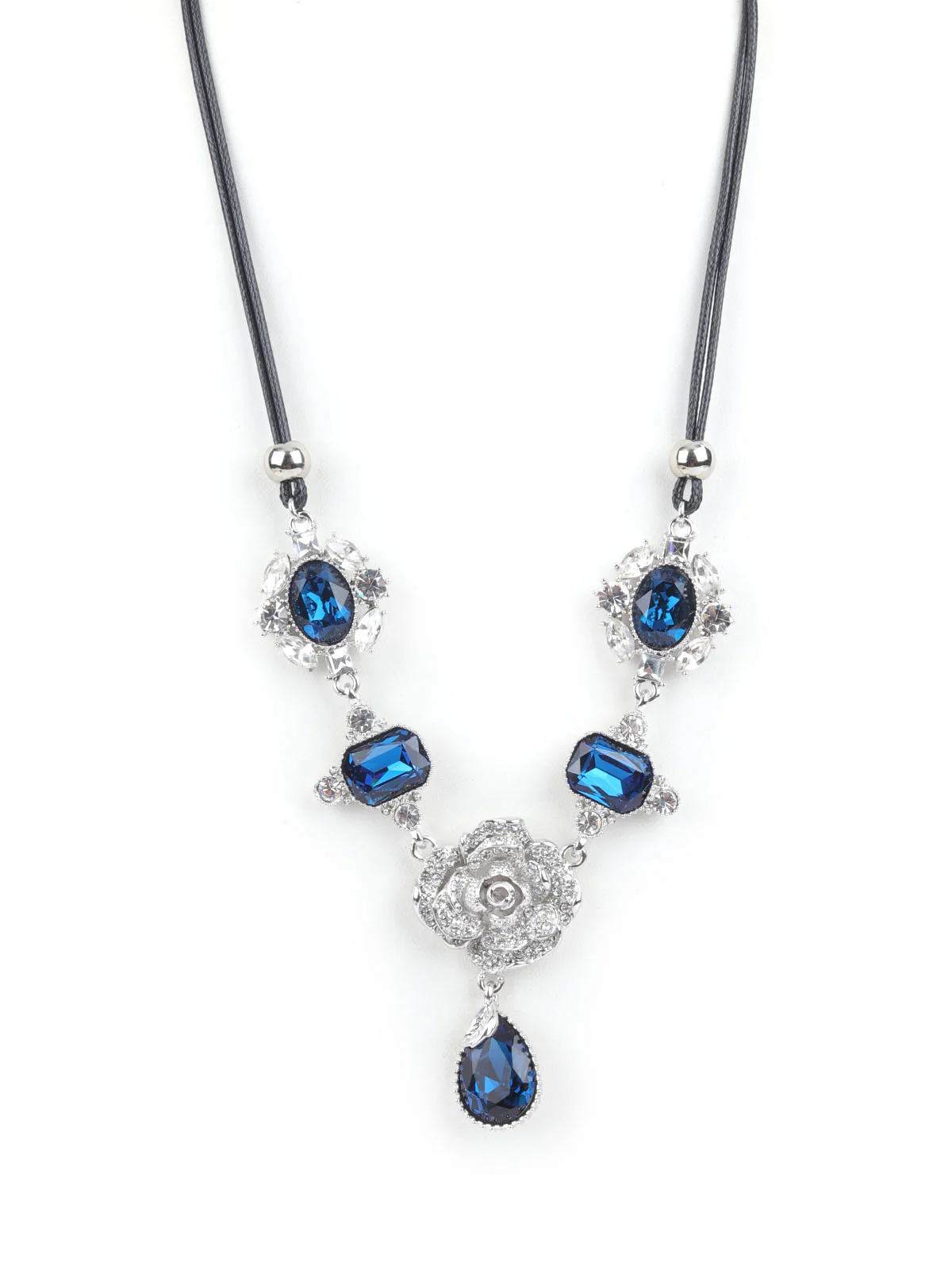 Odette Blue & Silver Alloy Embellished Neckpiece For Women - Image 4