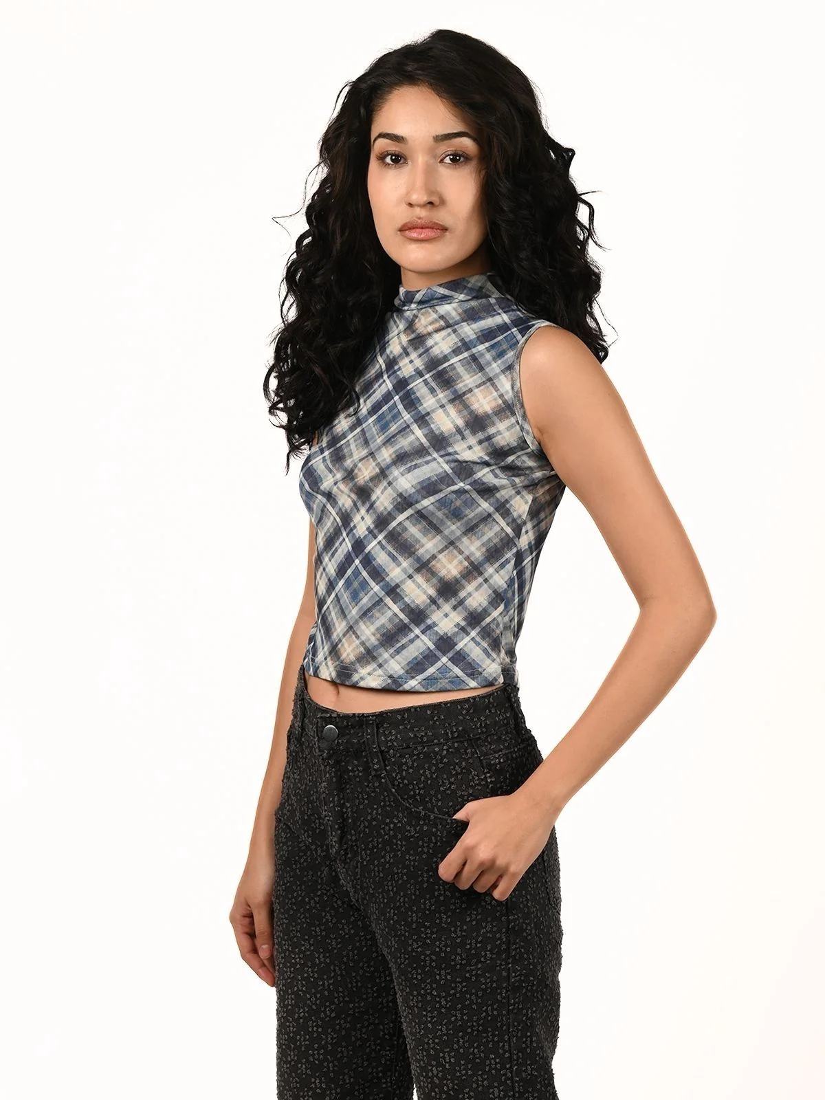 Odette Blue Soft Net Printed Top For Women - Image 2