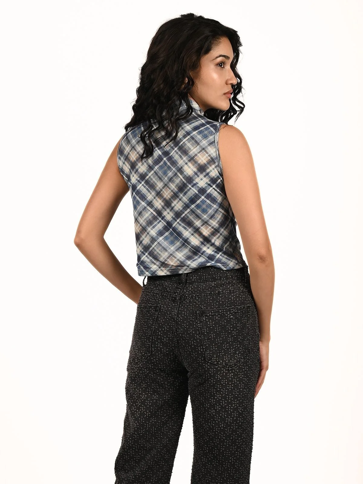 Odette Blue Soft Net Printed Top For Women - Image 4