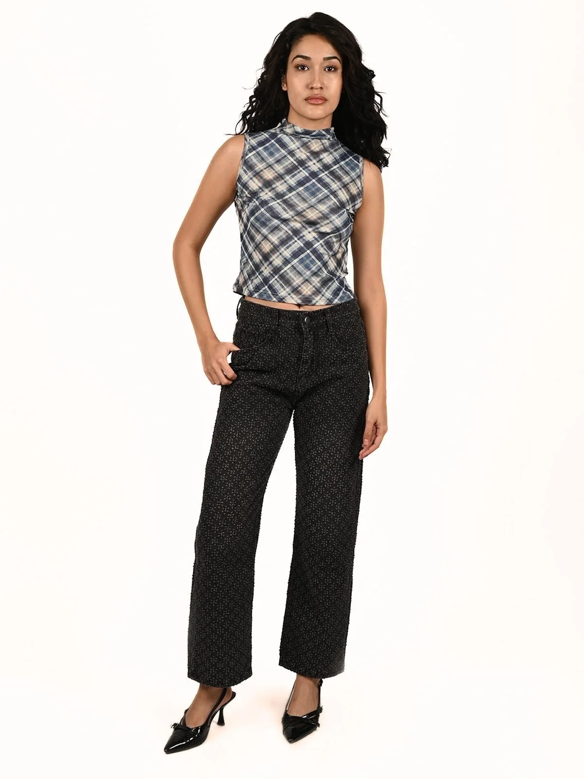 Odette Blue Soft Net Printed Top For Women - Image 5