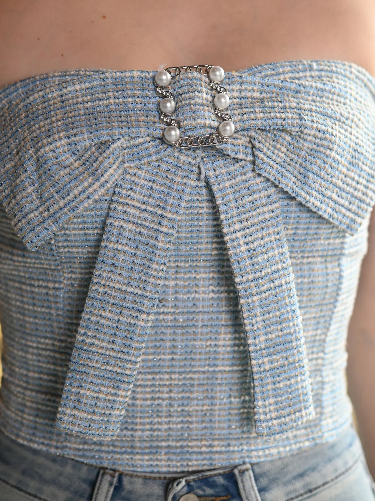 Odette Blue Tweed Corset Top For Women - Image 5