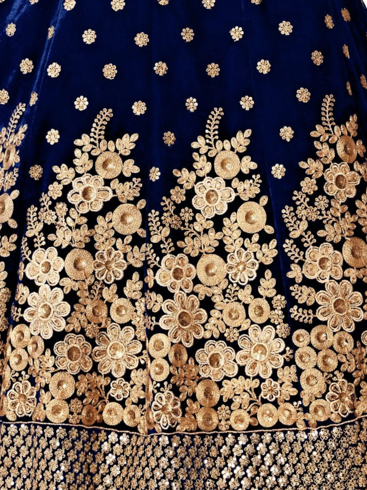 Odette Blue Velvet Embroidered Semi Stitched Lehenga With Unstitched Blouse For Women - Image 6
