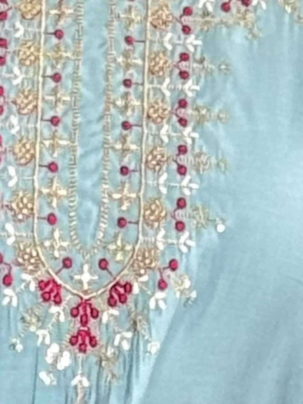 Odette Blue Viscose chanderi Embroidered Stitched Kurta Set For Women - Image 7