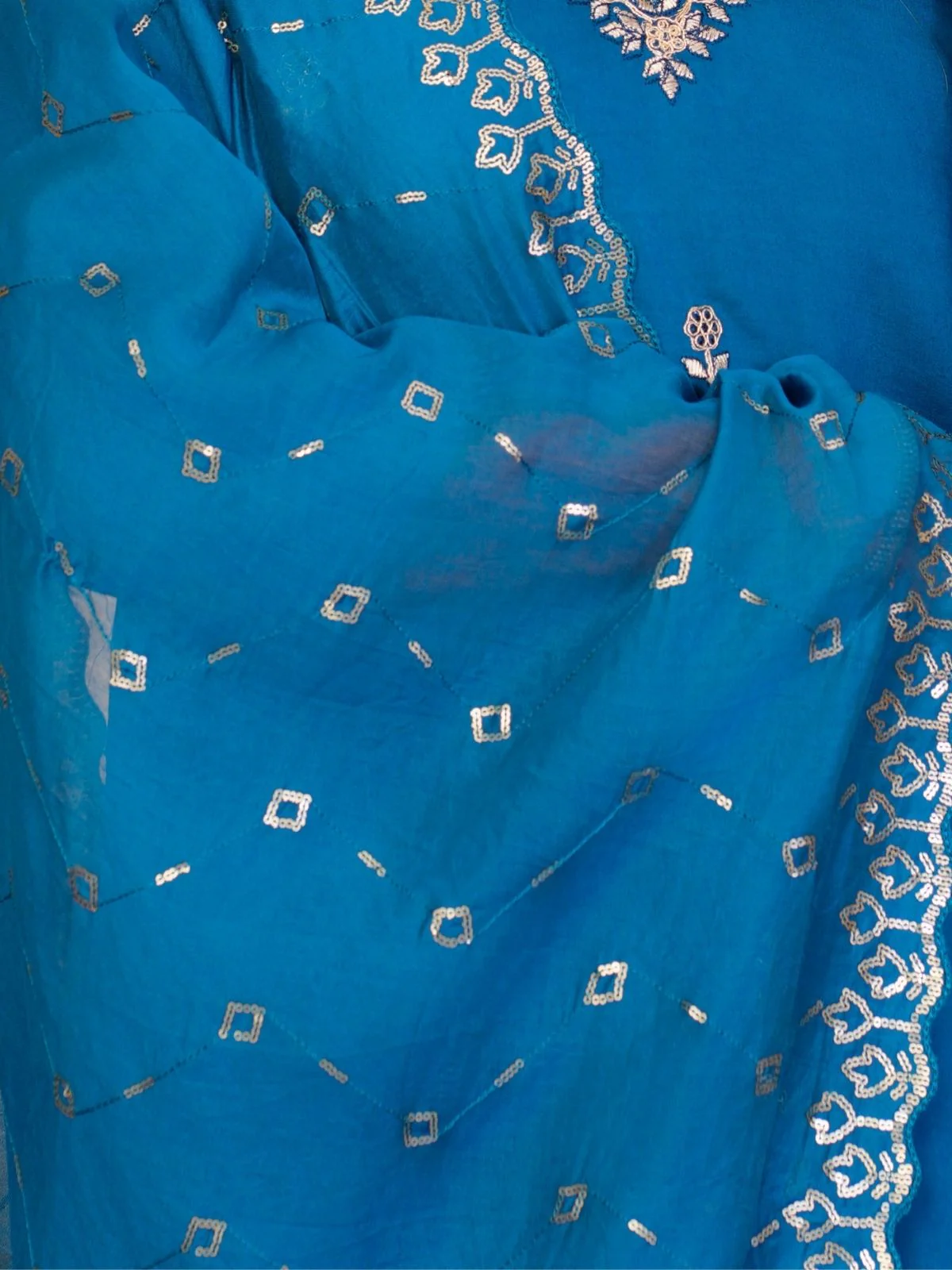 Odette Blue Viscose Embroidered Stitched Kurta Set For Women - Image 6