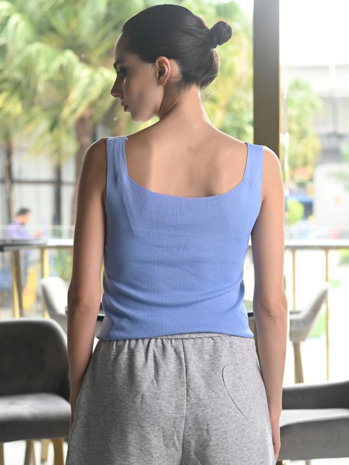 Odette Blue Viscose Jersey Lycra Embellished Top For Women - Image 4