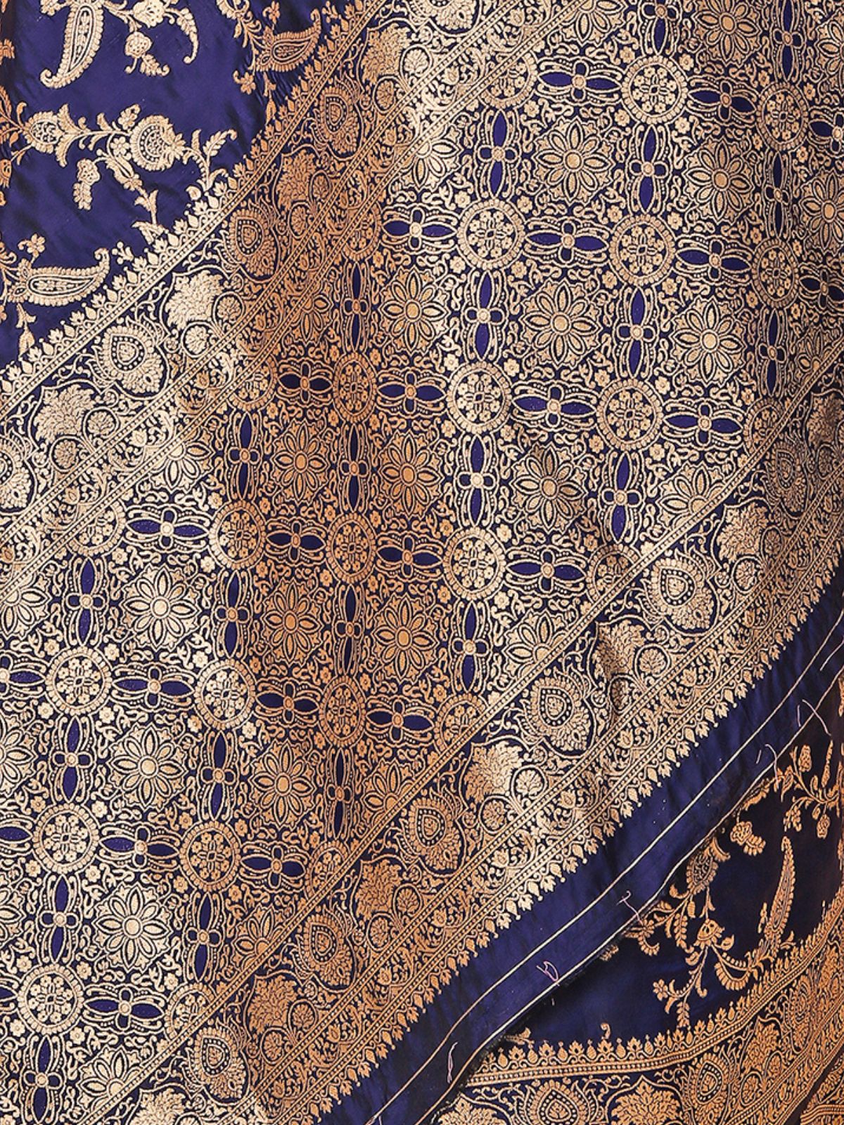 Odette Blue Woven Banarasi Silk Saree With Unstitched Blouse For Women - Image 6