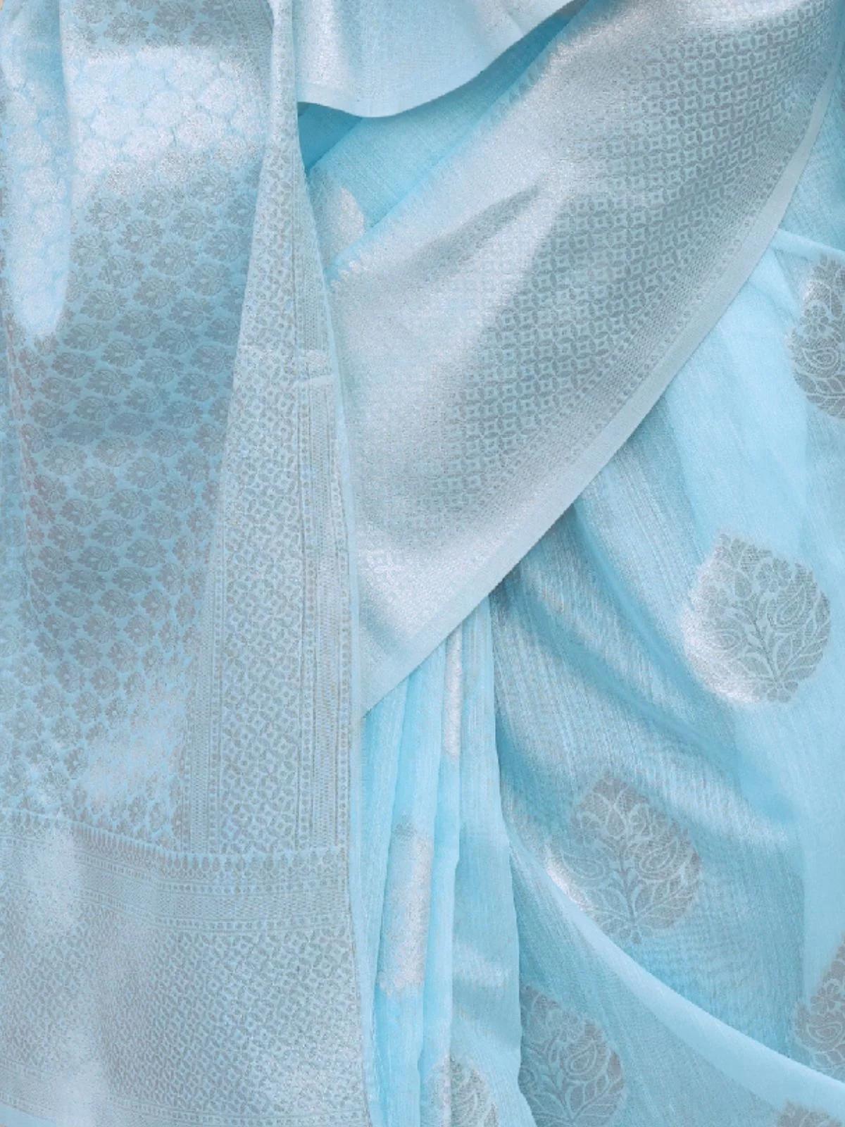 Odette Blue Woven Design Linen Saree With Unstitched Blouse For Women - Image 4