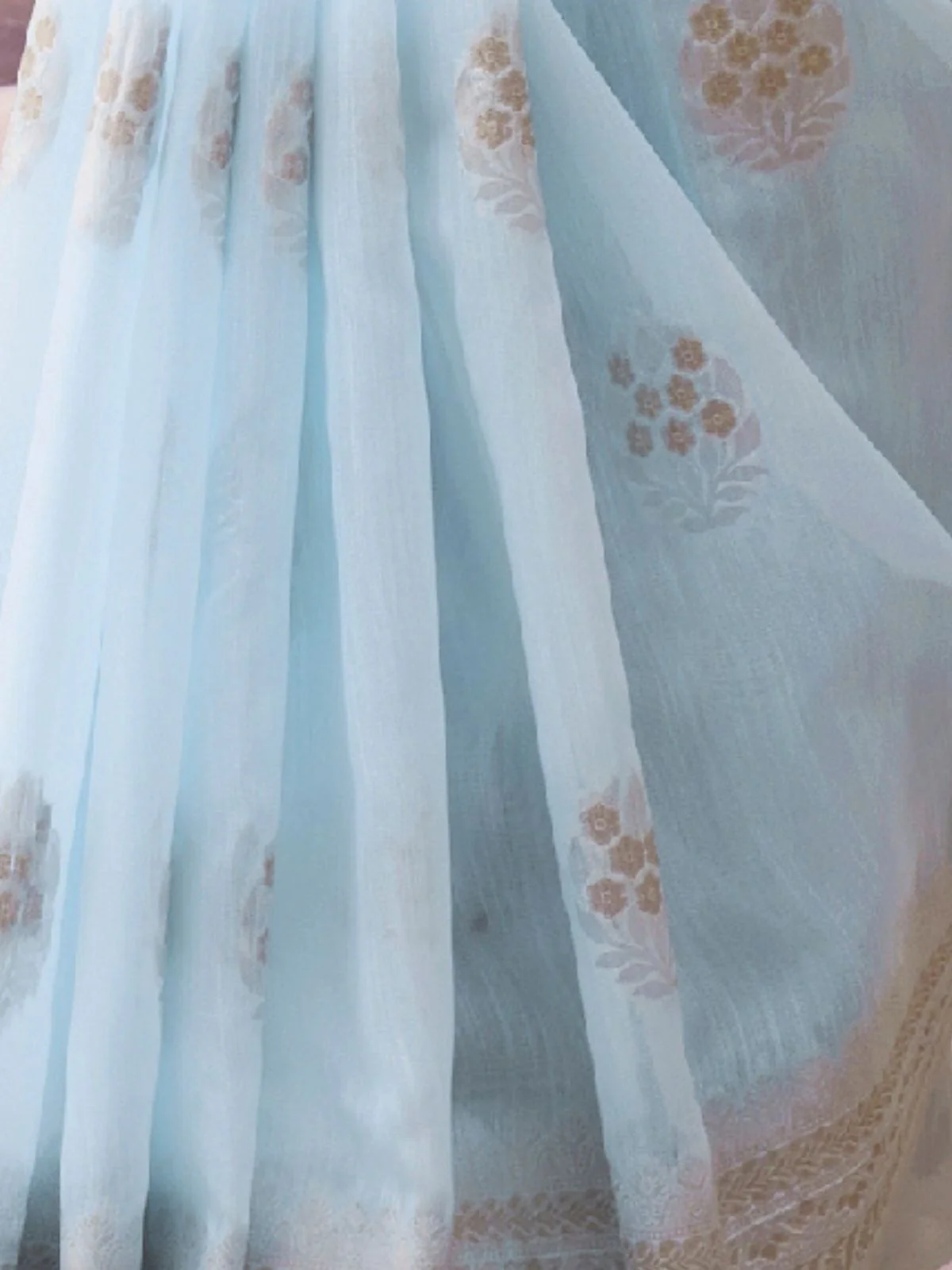 Odette Blue Woven Design Linen Saree With Unstitched Blouse For Women - Image 3