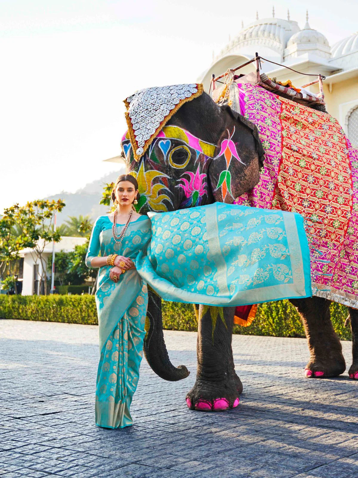 Odette Blue Woven Design Silk Blend Saree With Unstitched Blouse For Women - Image 2