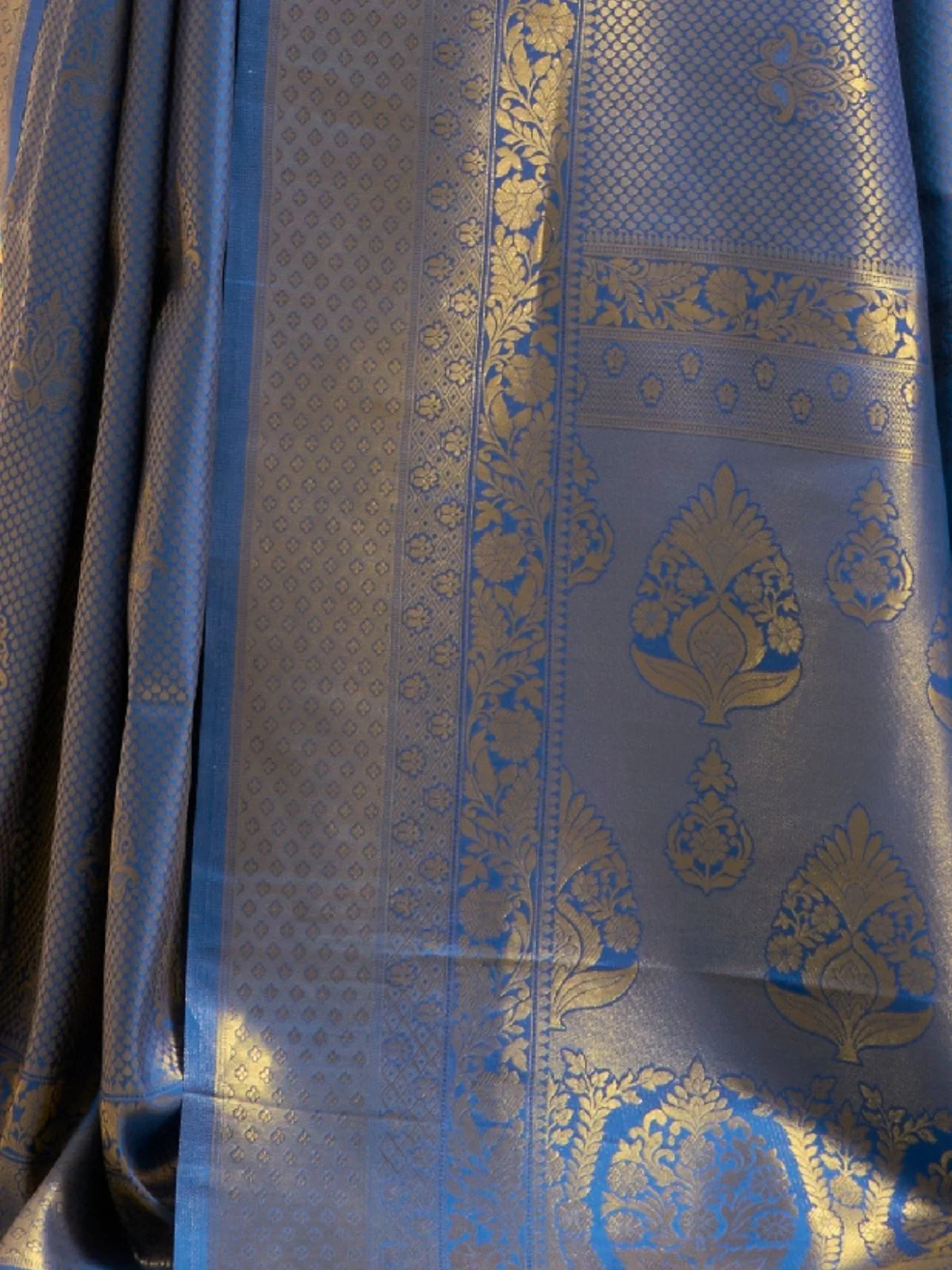 Odette Blue Woven Design Silk Blend Saree With Unstitched Blouse For Women - Image 3