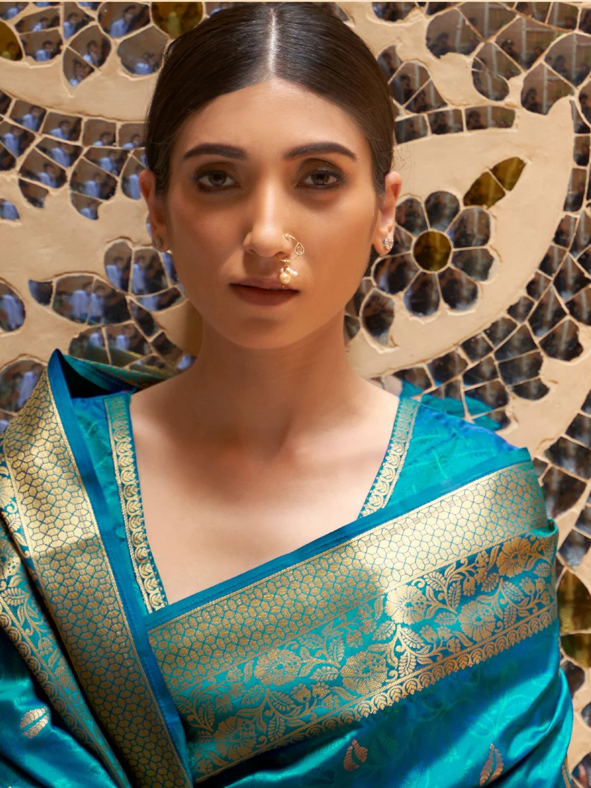 Odette Blue Woven Design Silk Blend Saree With Unstitched Blouse For Women - Image 2