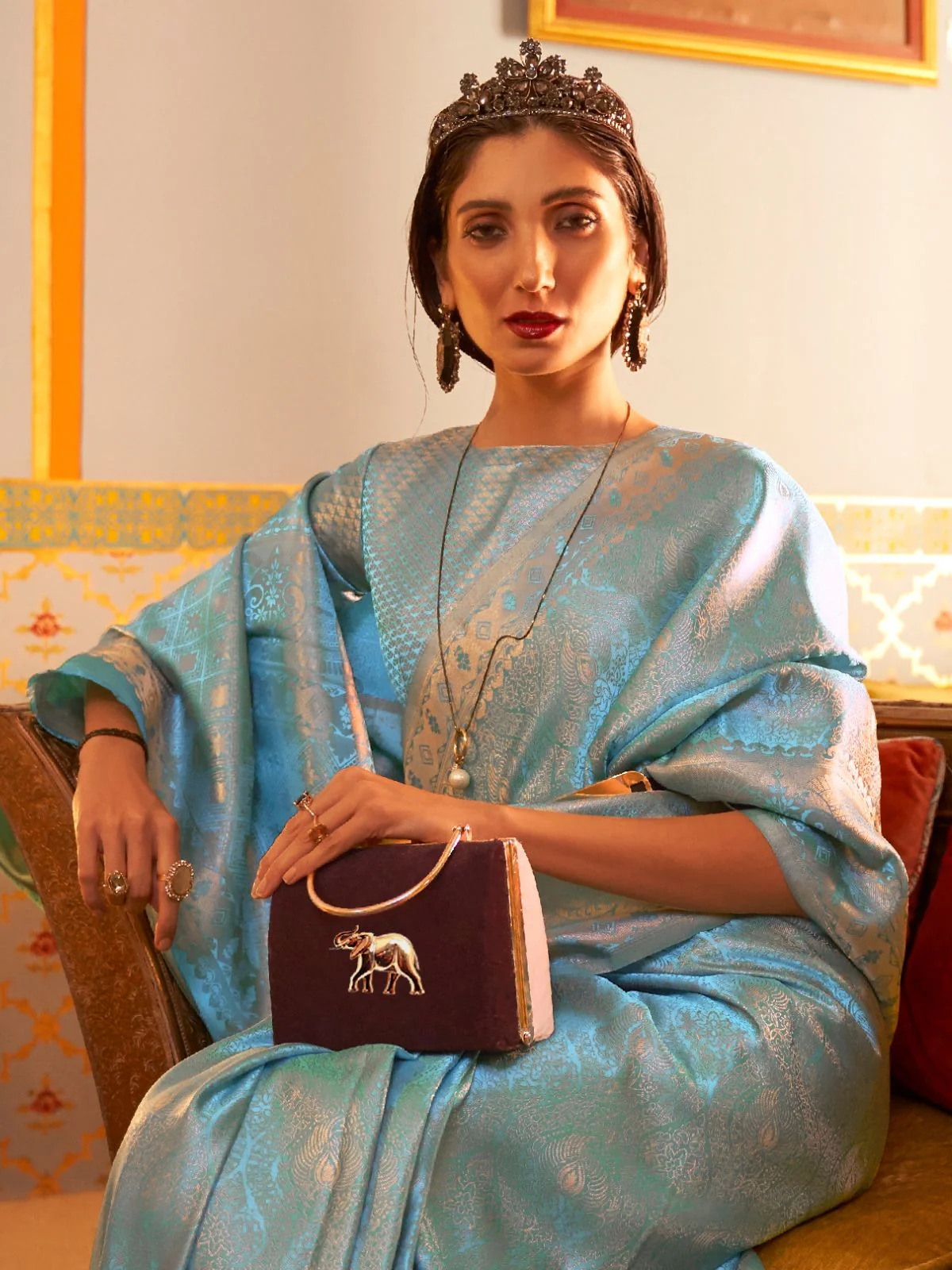 Odette Blue Woven Design Silk Blend Saree With Unstitched Blouse For Women - Image 2