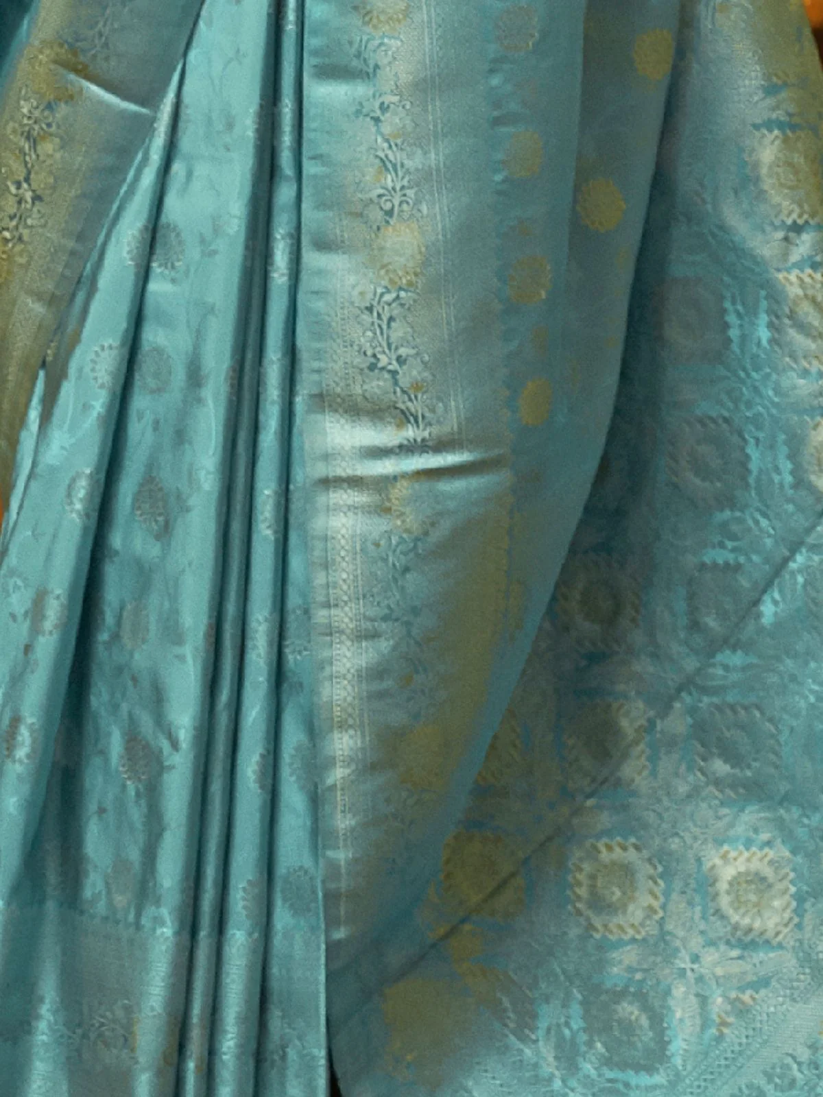 Odette Blue Woven Design Silk Blend Saree With Unstitched Blouse For Women - Image 3