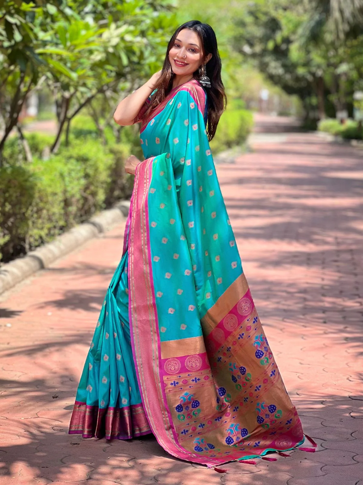 Odette Blue Woven Design Silk Blend Saree With Unstitched Blouse For Women - Image 2