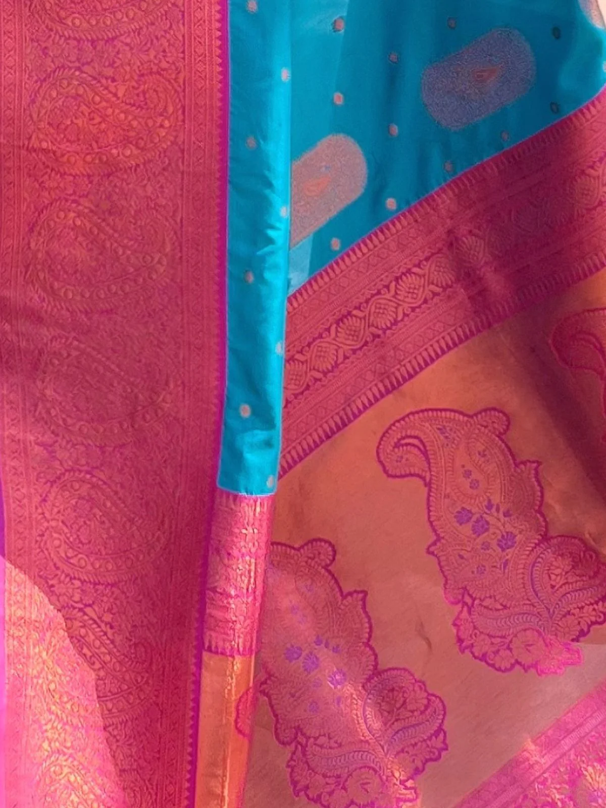 Odette Blue Woven Design Soft Silk Saree With Unstitched Blouse For Women - Image 4