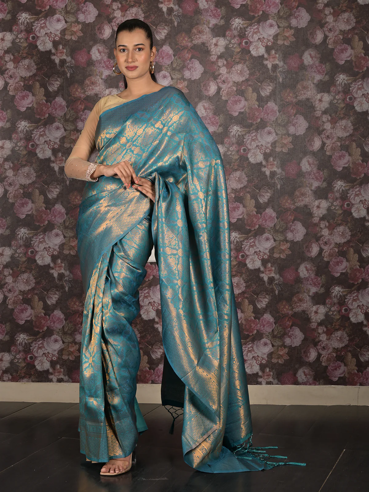 Odette Blue Woven Silk Blend Saree With Unstitched Blouse For Women - Image 2