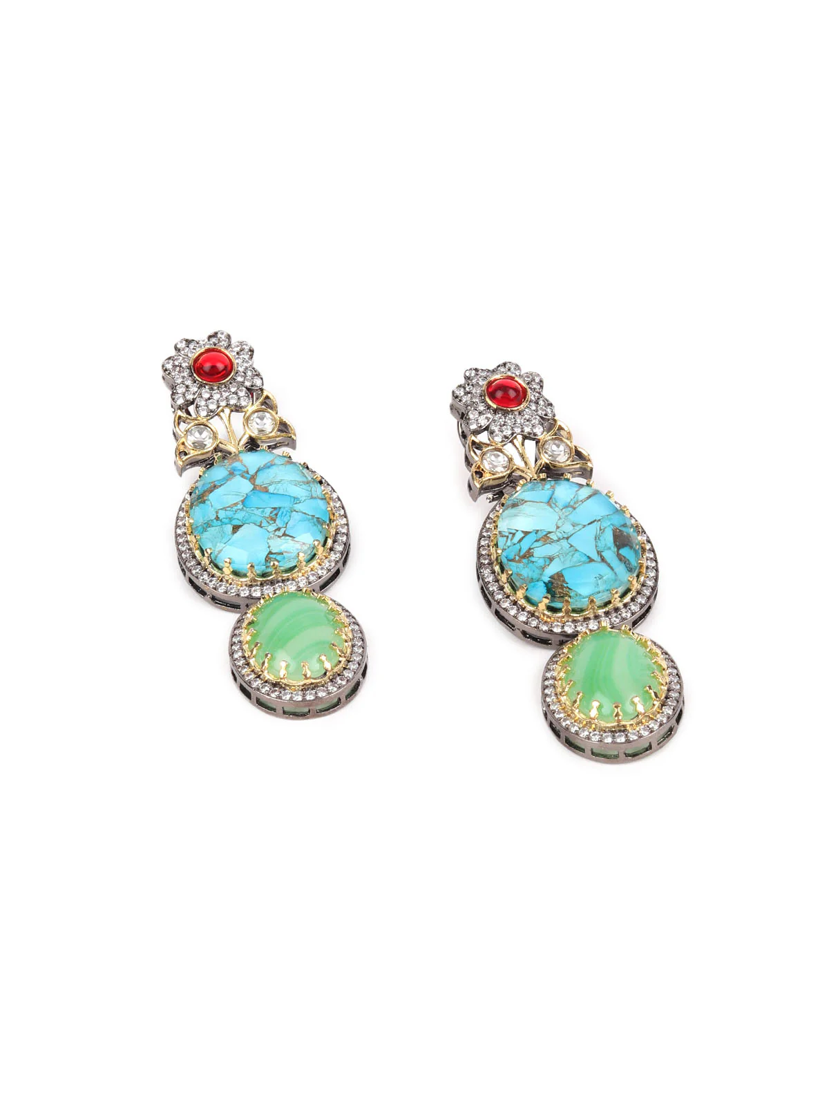 Odette Blue And Olive Zircon Silver Plated Dangler Earrings For Women - Image 3