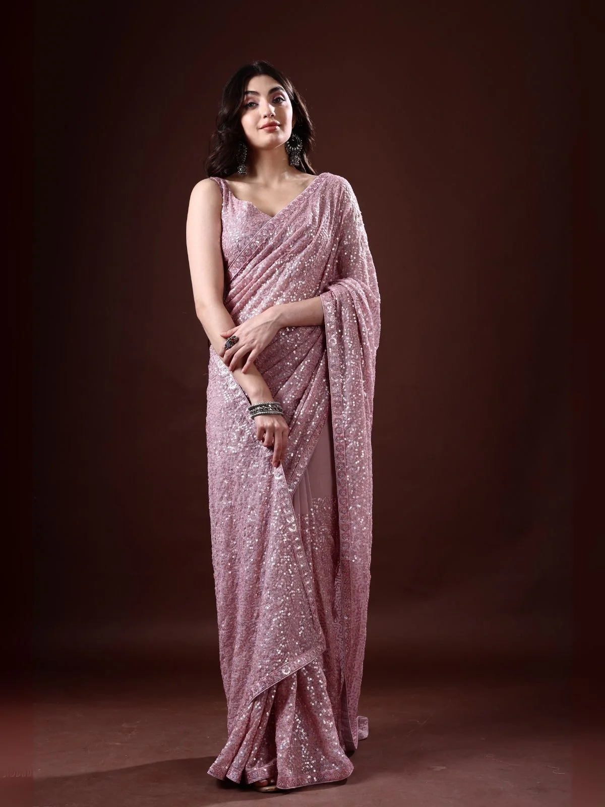 Odette Blush Pink Georgette Sequin  Elegant Saree For Women - Image 2