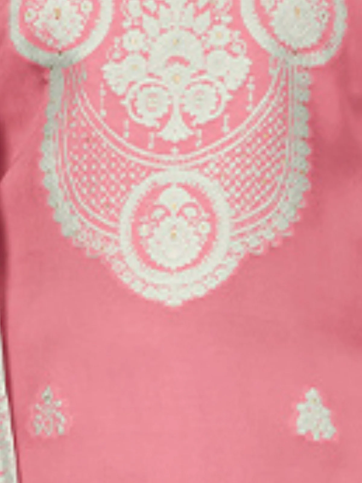Odette Blush Pink Organza Embroidered Semi-Stitched Kurta Set For Women - Image 3