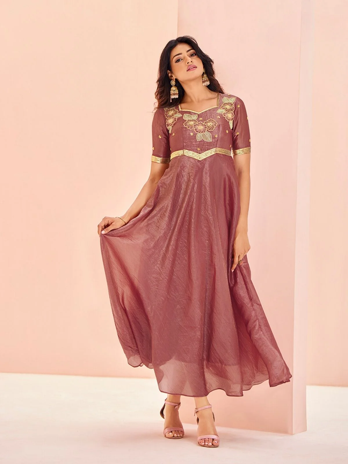Odette Blush Pink Organza Embroidered Stitched Gown For Women - Image 2