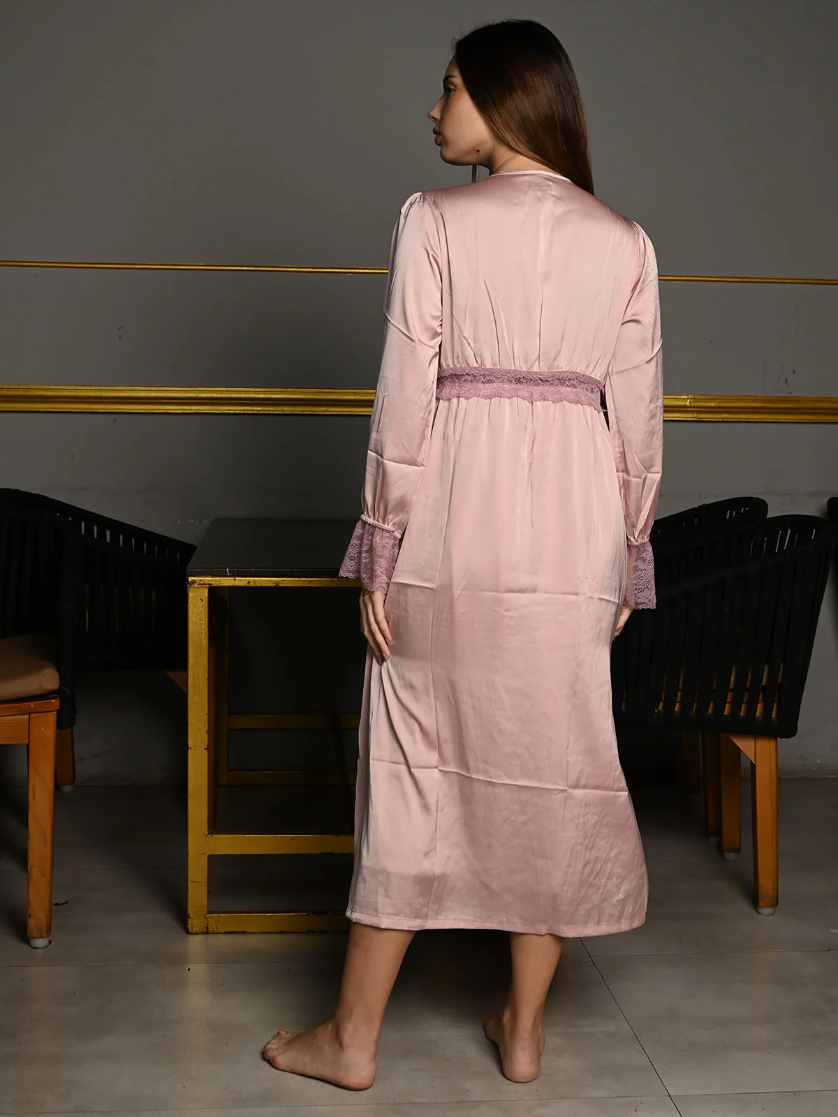 Odette Blush Pink Satin Solid Night Wear Set For Women - Image 4