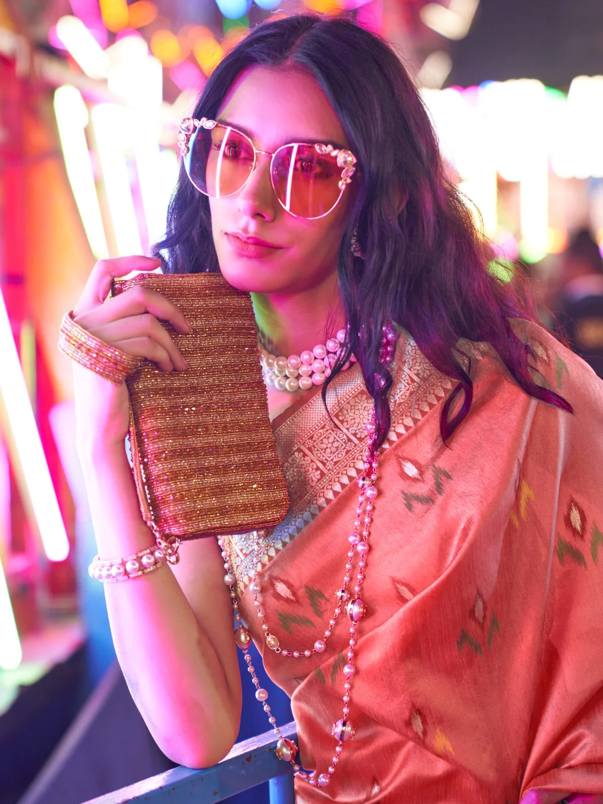 Odette Blush Pink Silk Blend Woven Saree With Unstitched Blouse For Women - Image 2