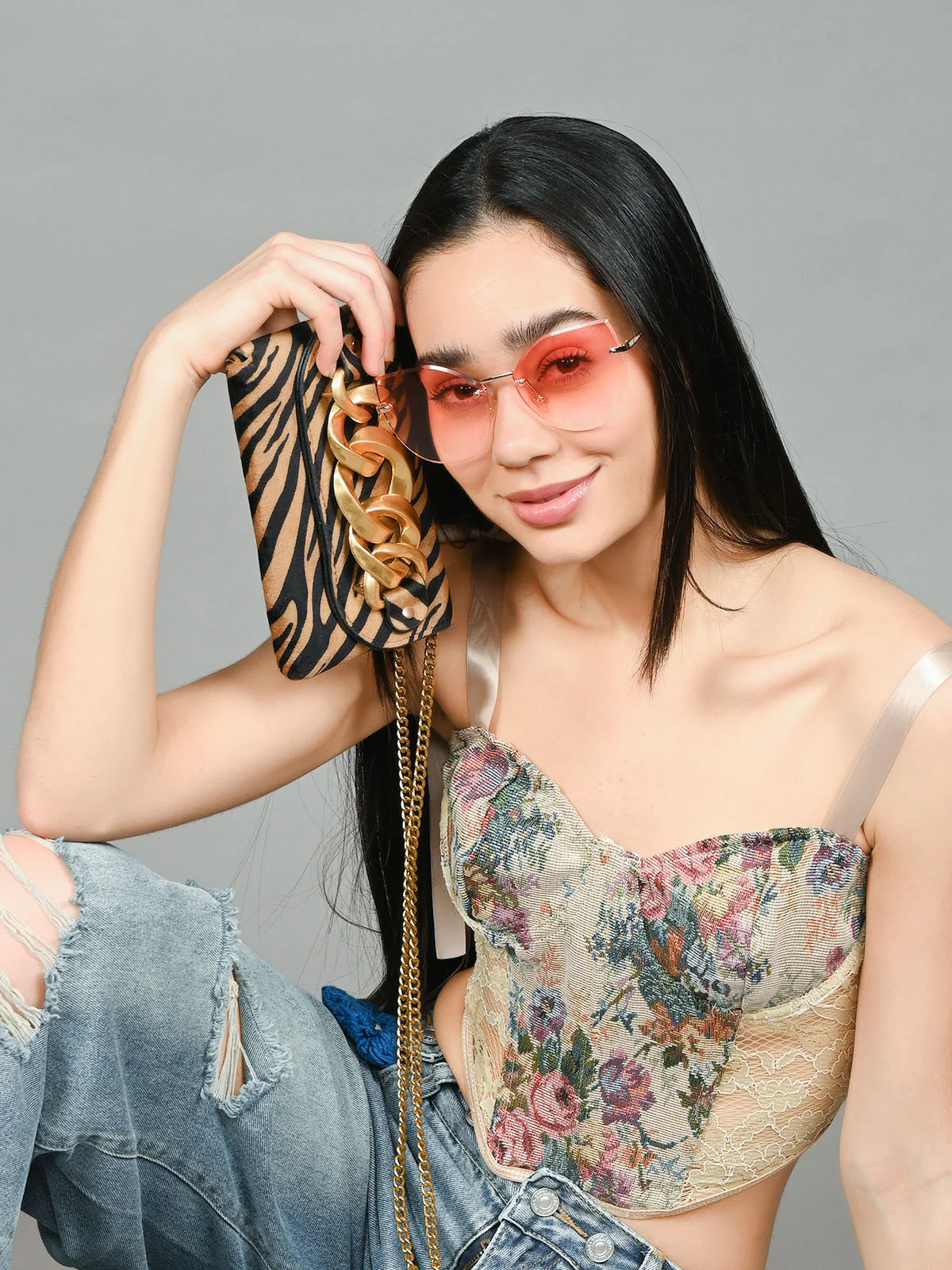 Odette Brown And Black Suede Printed Sling Bag For Women