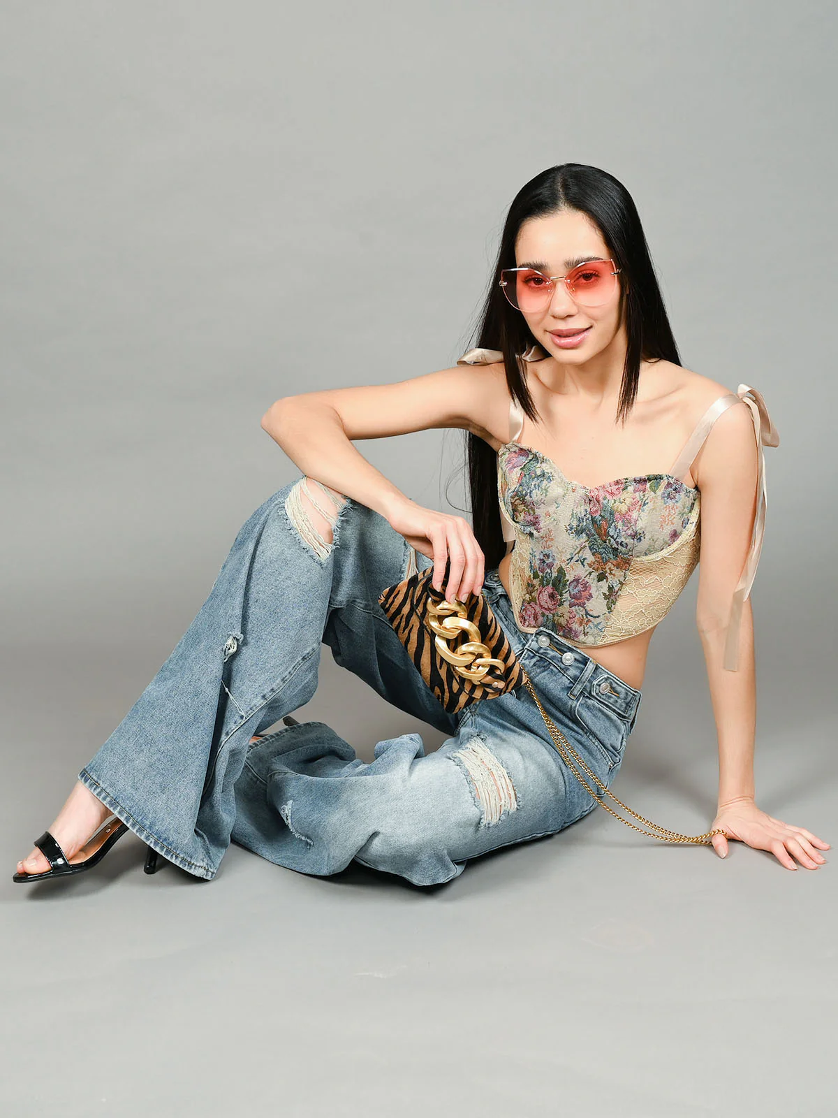 Odette Brown And Black Suede Printed Sling Bag For Women - Image 2