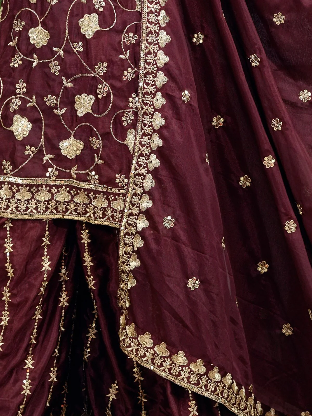 Odette Brown Chinon Embroidered Kurta Set For Women - Image 4