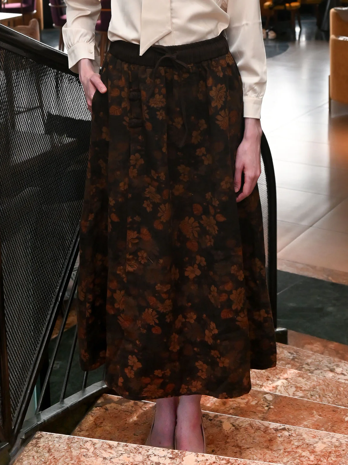 Odette Brown Cotton Blend Printed Skirt For Women - Image 3