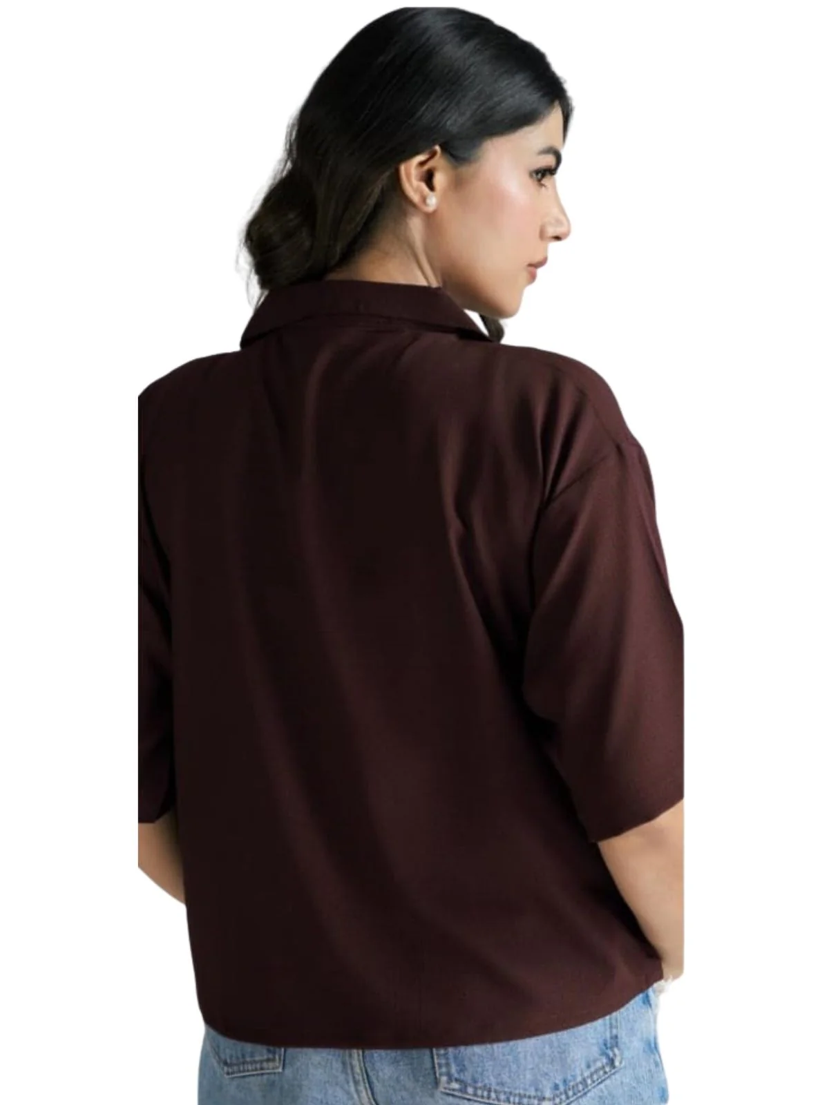 Odette Brown Cotton Blend Solid Shirt For Women - Image 3