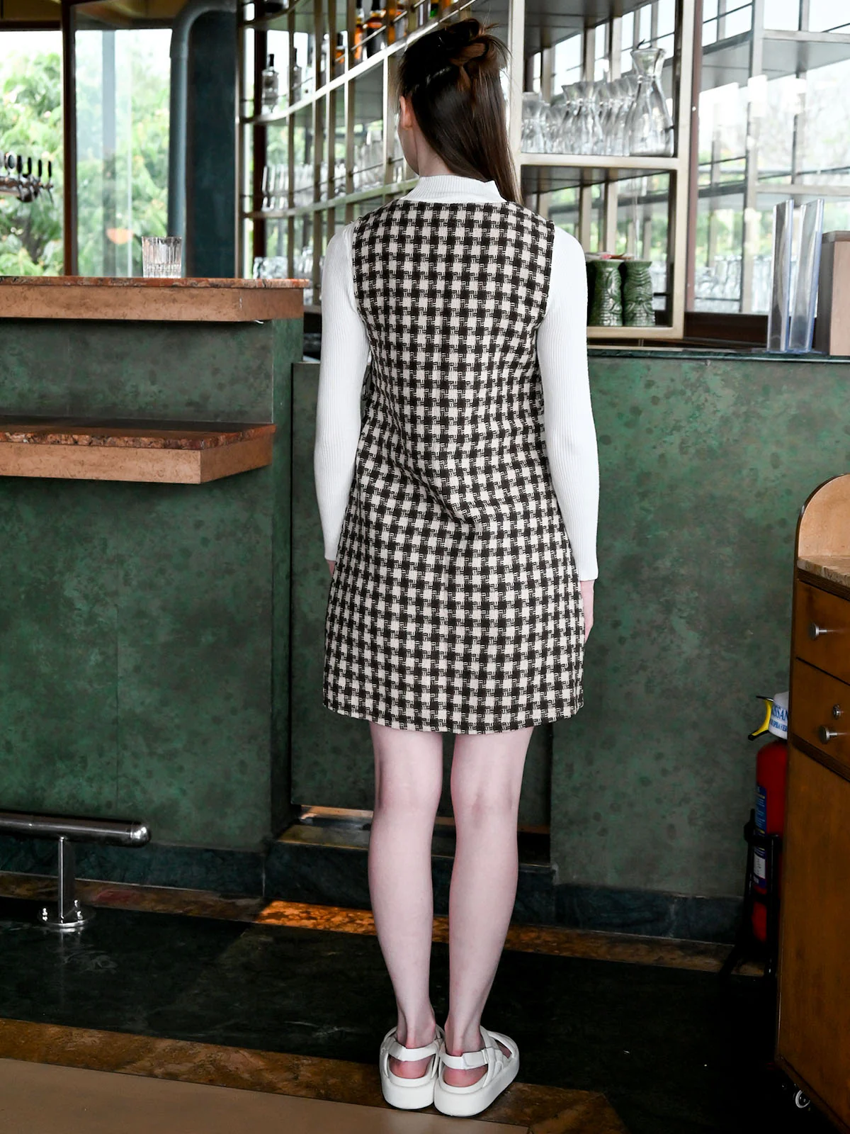 Odette Brown Cotton Rib Checks Dress For Women - Image 4