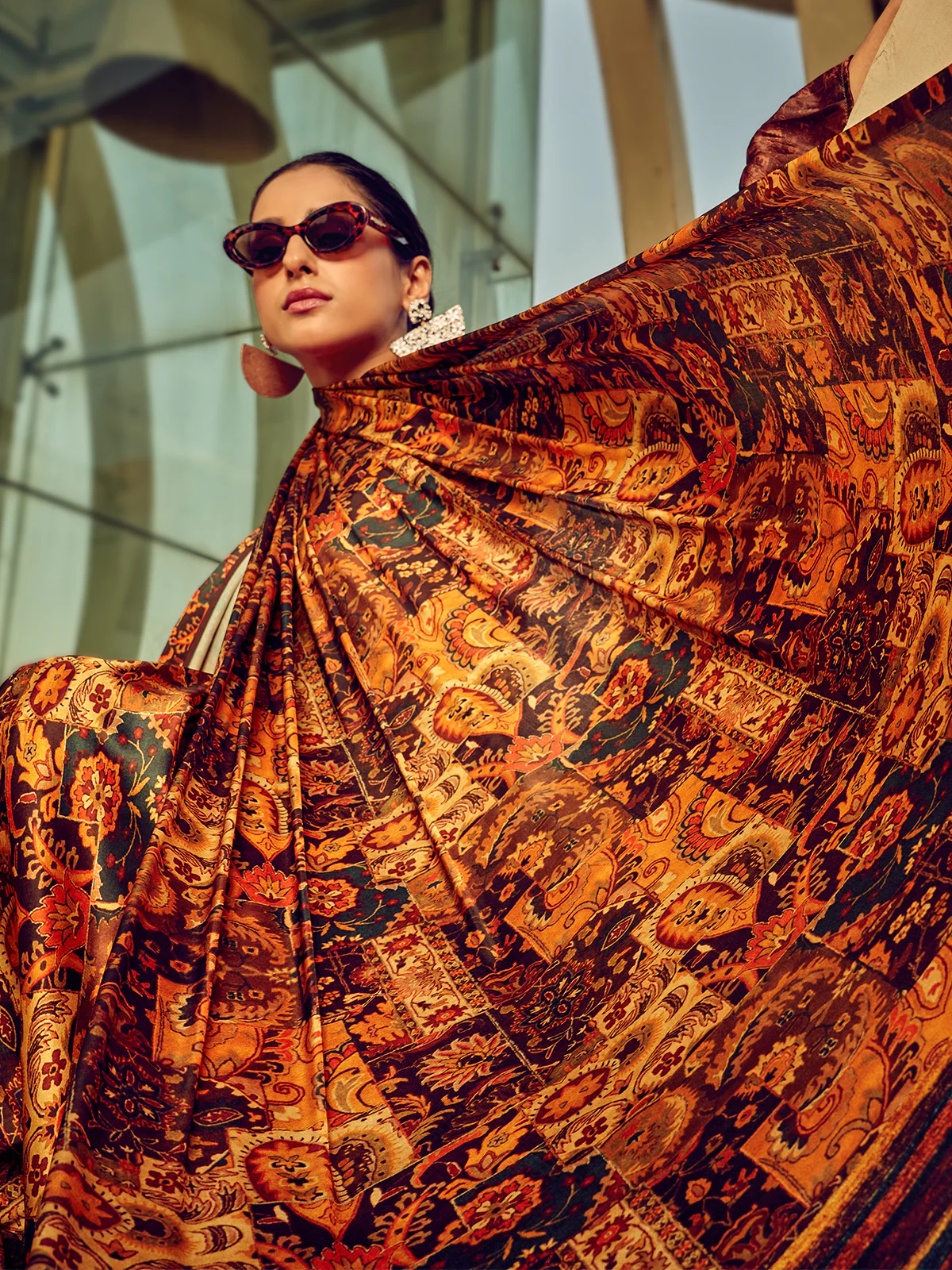 Odette Brown Digital Printed Saree For Women - Image 4