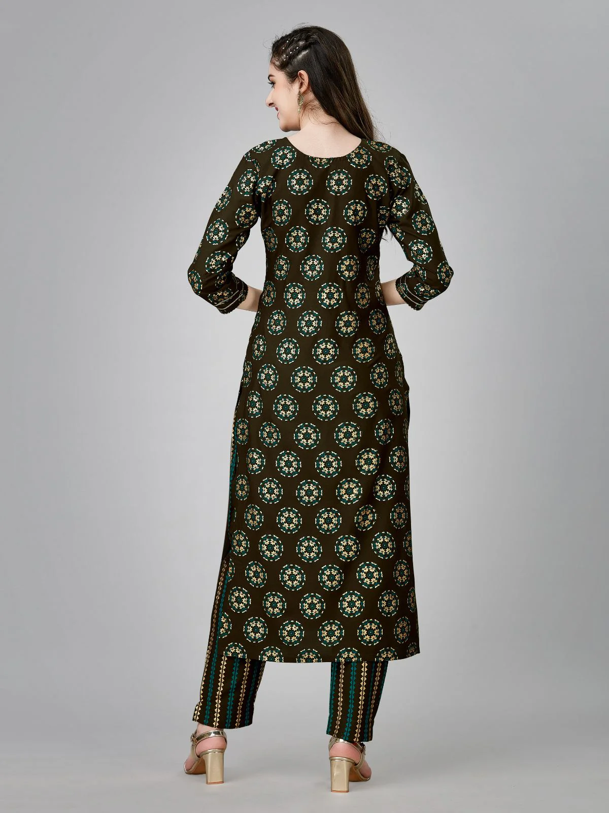 Odette Brown Embroidered Rayon Stitched Kurta Set For Women - Image 4