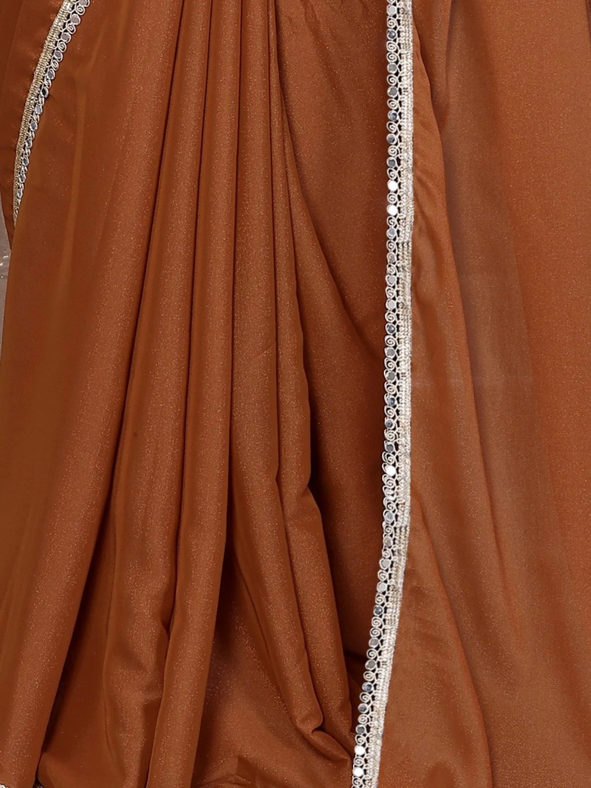 Odette Brown Georgette Plain Saree With Unstitched Blouse For Women - Image 6