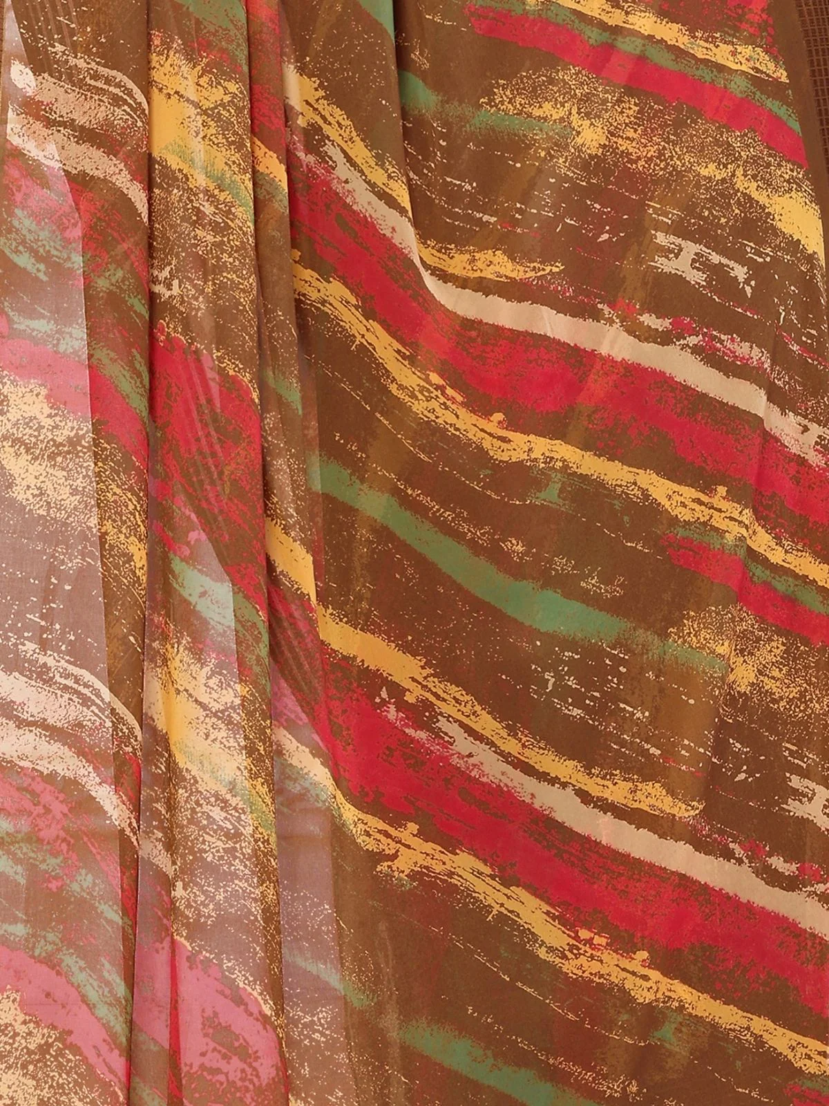 Odette Brown Georgette Printed Saree For Women - Image 5
