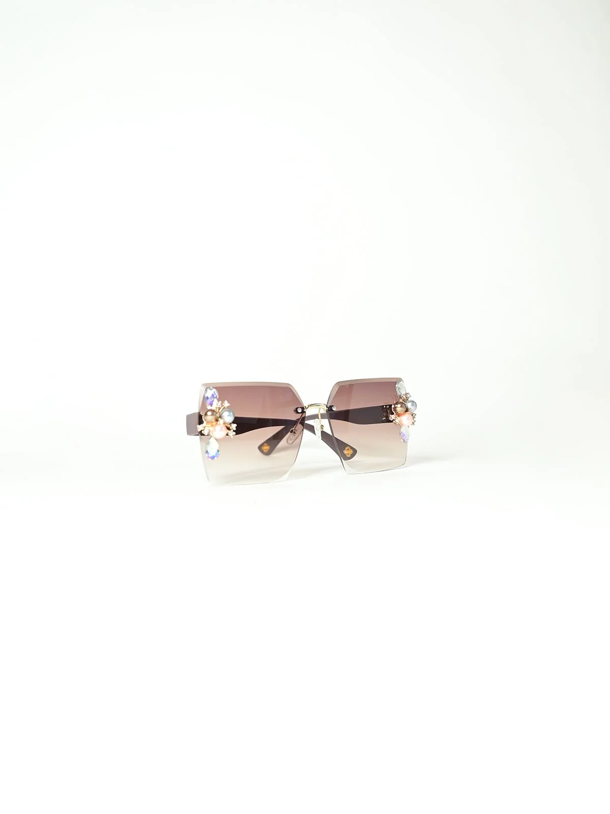 Odette Brown Gradient Acrylic Embellished Sunglasses For Women - Image 8