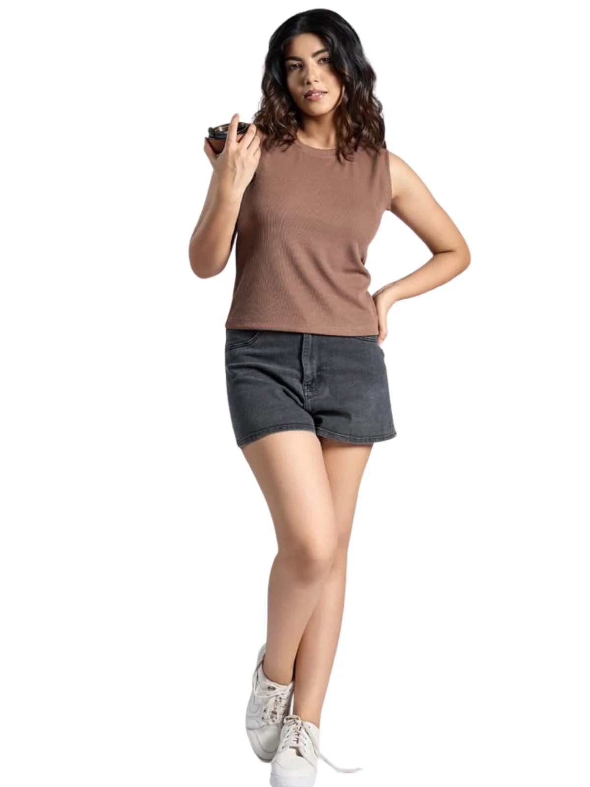 Odette Brown Knited Solid Top For Women