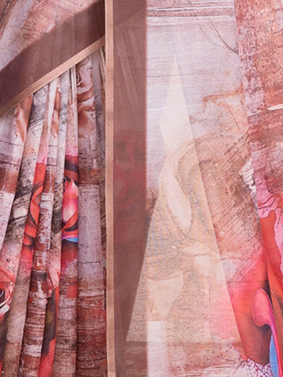 Odette Brown Linen Printed Saree With Unstitched Blouse For Women - Image 4