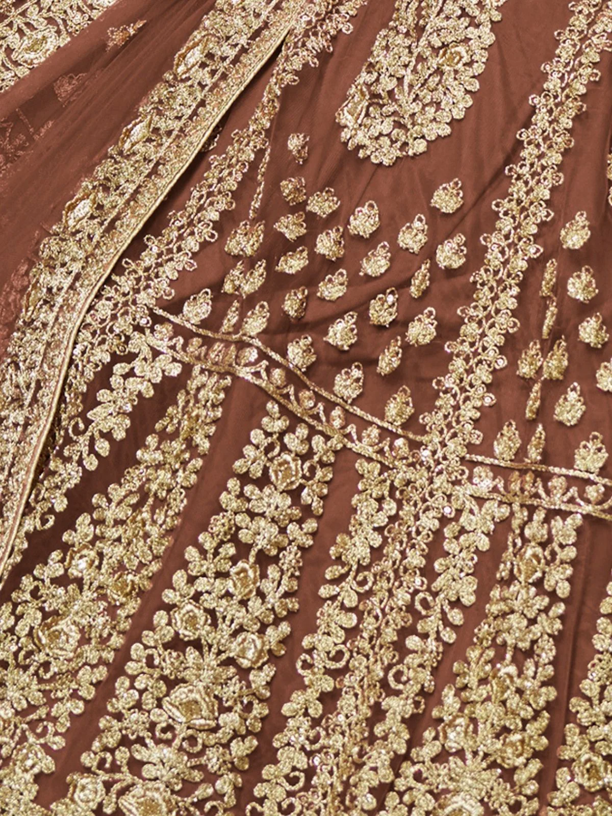 Odette Brown Net Embroidered Semi-Stitched lehenga For Women - Image 5