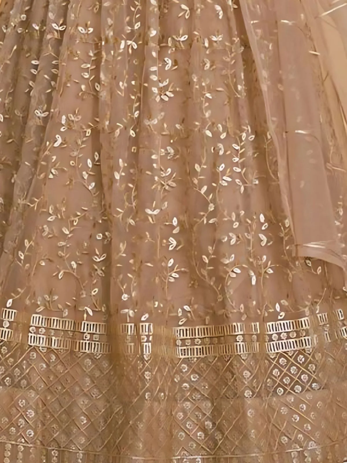 Odette Brown Net Embroidered Semi-Stitched Lehenga For Women - Image 5