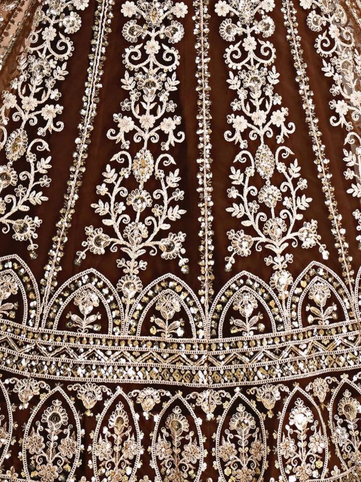 Odette Brown Net Sequence Embroidered Semi-Stitched Lehenga For Women - Image 5