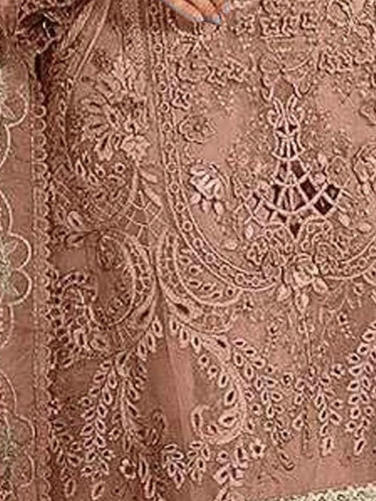 Odette Brown Organza Embroidered Semi-Stitched Kurta Set For Women - Image 3